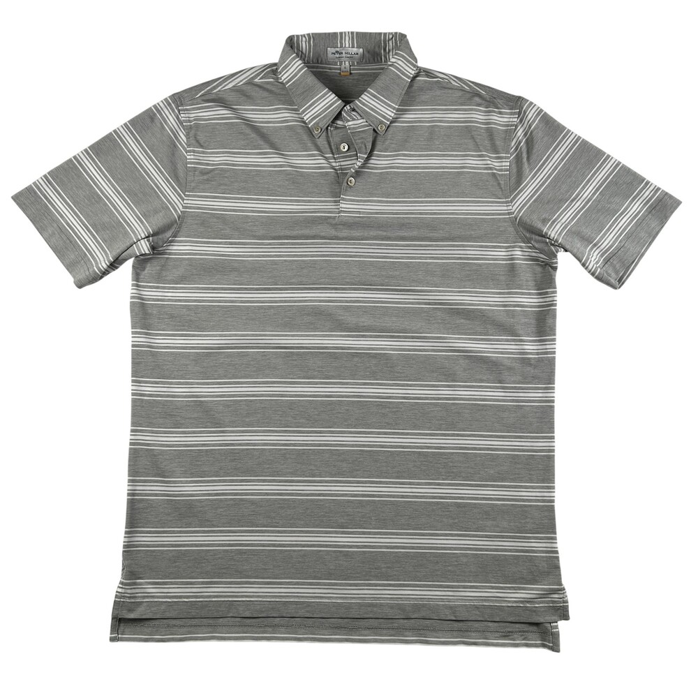 Peter Millar Polo Shirt Mens Large Gray Stripe Summer Comfort Golf Stretch